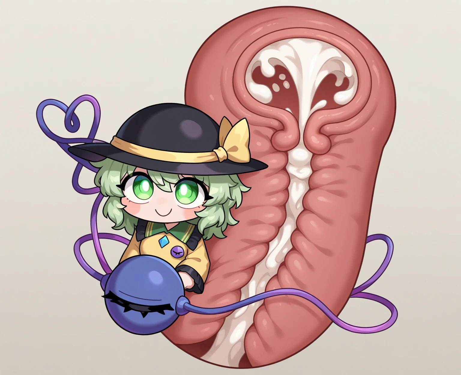 ((NSFW)),((highest quality)), (masterpiece), (1 girl),((Komeiji Koishi)),((tentacle)),((cum in pussy)),((cum on chest)),((Tattoo on the pubic area)),(aroused)
