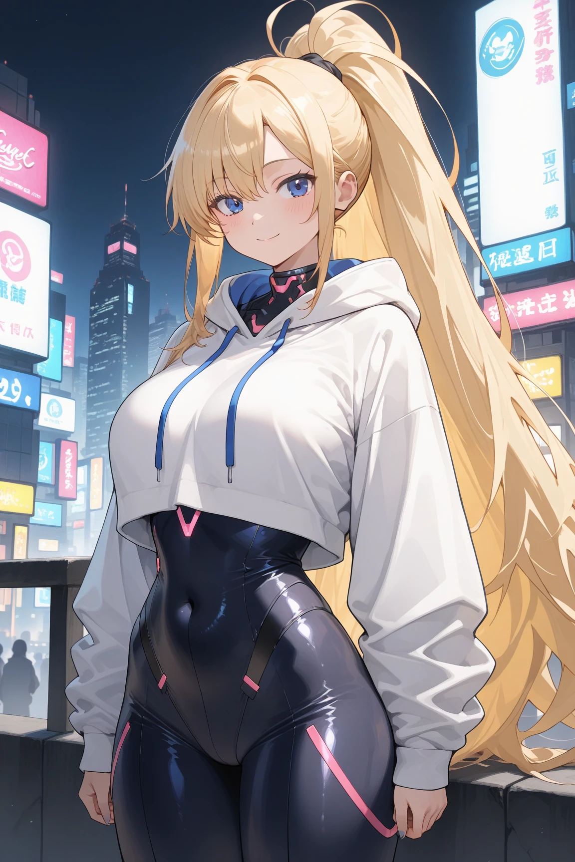 masterpiece, best quality, 1girl, solo, blush, long hair, hair between eyes, ((streetwear clothes)), city, outdoors, night, movie poster, extremely detailed 8K, smooth, high resolution, ultra quality, cinematic lighting, ambient occlusion, hd, 2k, 4k, 8k, 16k, extremely detailed anime, detailed faces, perfect composition, wide shot, atmospheric lighting, very sexy, random angle, uncensored, sin censura