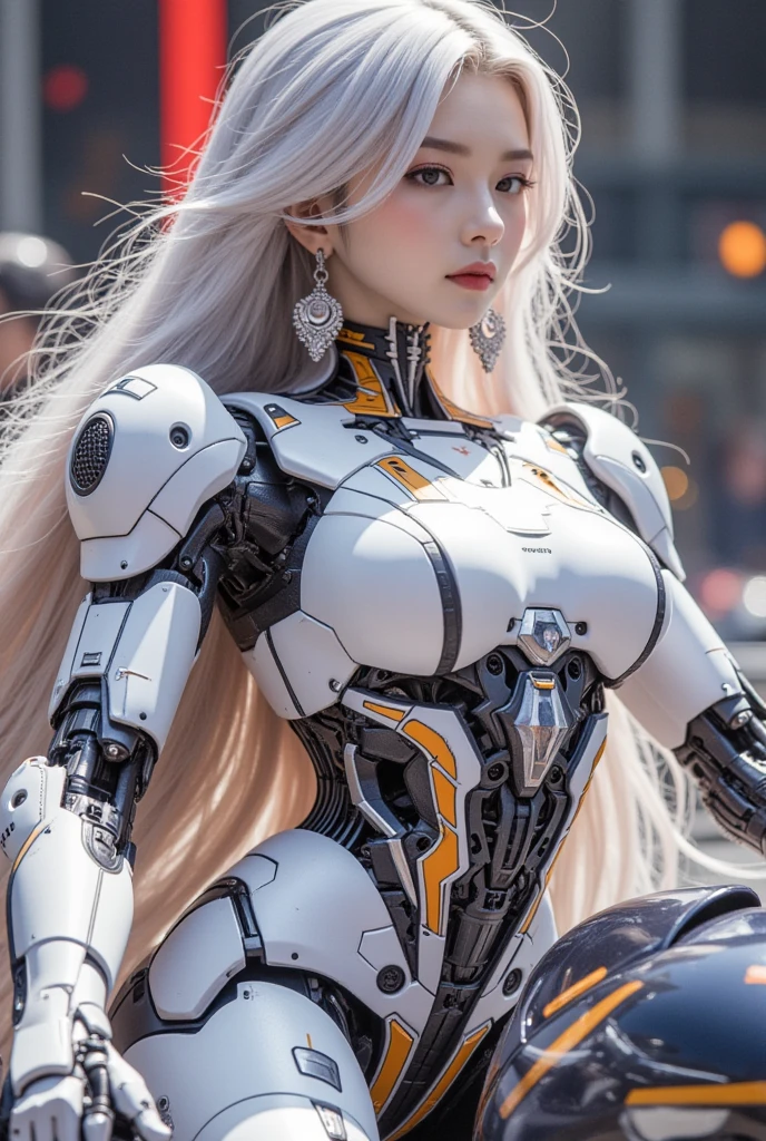 Beautiful Face,face is Japan, 1 Woman, Big, Curvaceous, (16k, RAW photo, top quality, masterpiece: 1.2), (HDR, Realistic, Photorealistic: 1.37) (tube attached to the body), (Bikini Cyborg robot parts)))), (light gray hair), Long hair, Wavy hair, Twin tails, Medium shot, ( Seductive smile)), (black eyes), double eyelids, princess cut, from below, (whole body),posing,,in the lab,( tube connected to blood vessel),((mechanical vertebrae attached to the back)),((mechanical neck attached to the neck)),(wire and cable attached to head and body),(character focus),science fiction,perfect female figure,perfect anatomy, hyperanatomy, full body shot, up to four fingers and one thumb relationship,