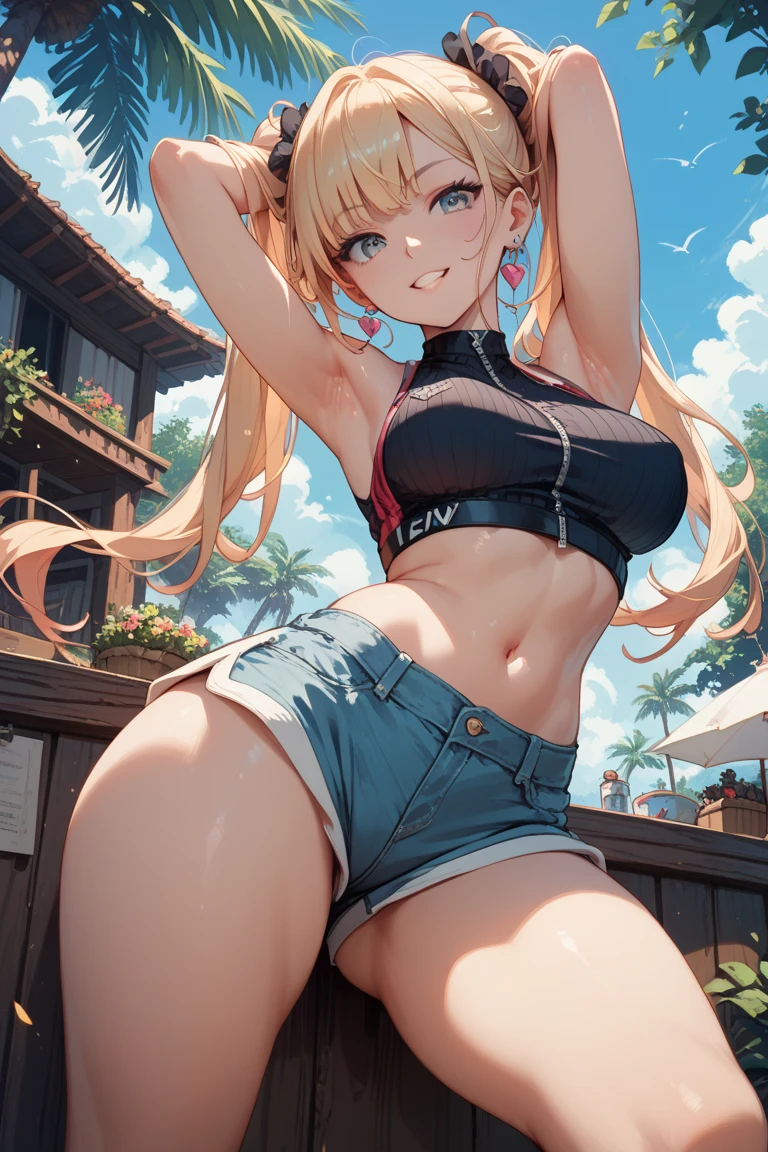 (((1 cat-girl))), solo, (blue eyes), (blonde long hair), ((panties)), ((crop top)), (huge breasts),