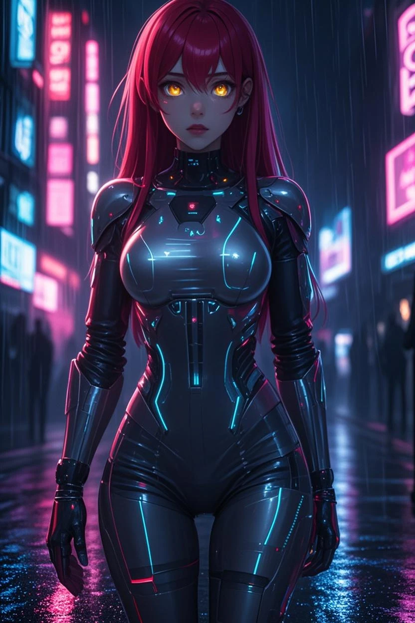 photo of a beautiful 25 y.o girl in a tight bodysuit, machine shop, cyberpunk