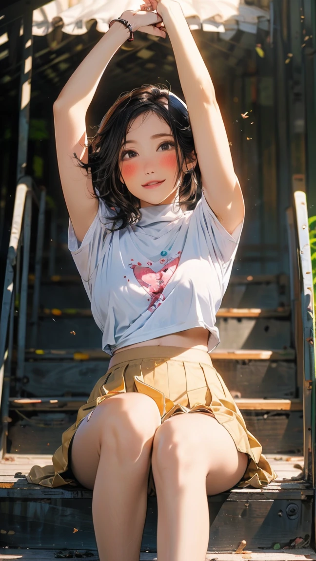 Angel、an infantile figure、Tennen Perm_maroon short hair、Wearing TOGA、Flying into the detailed summer sky、Shooting from below、