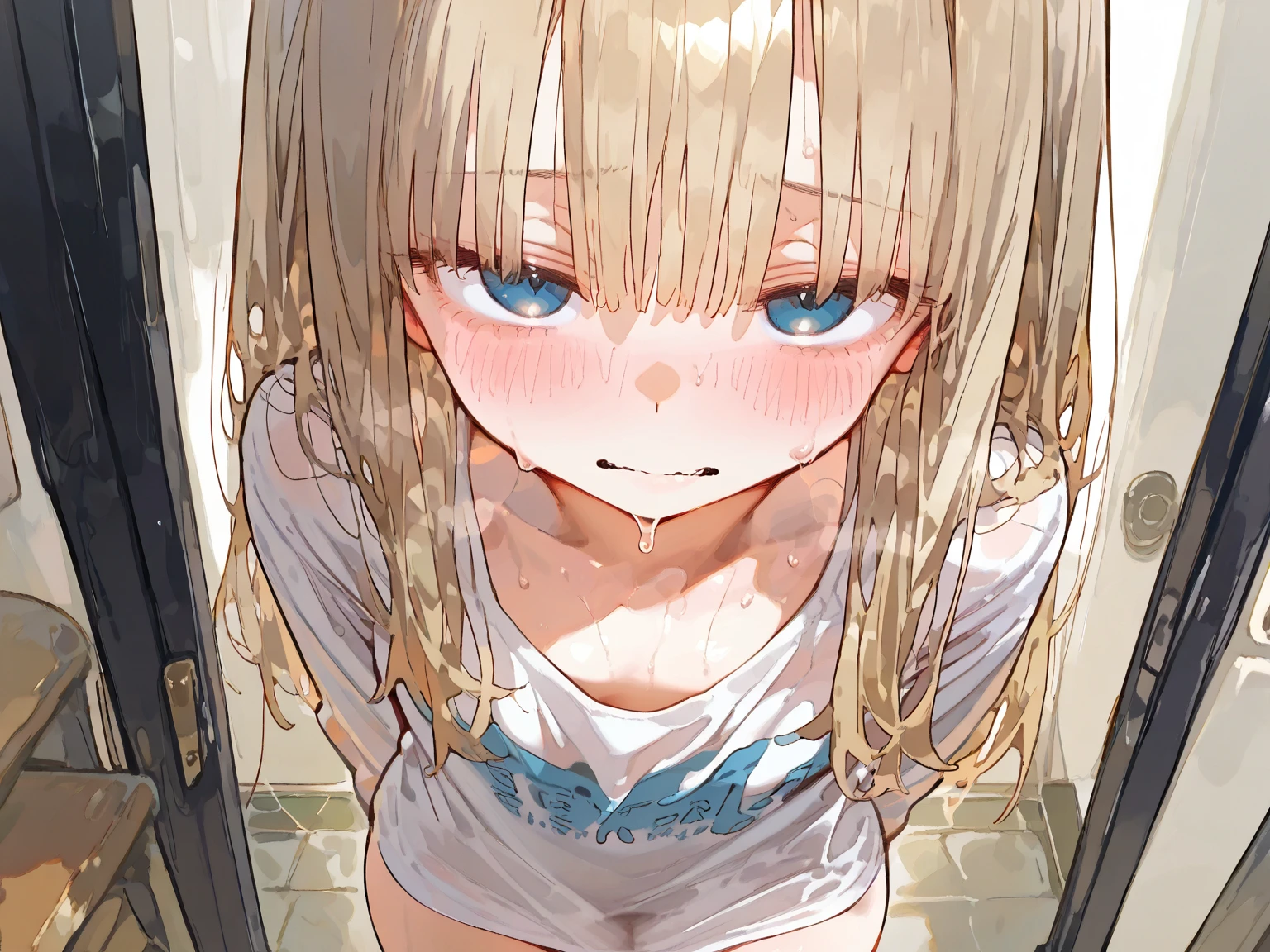 (masterpiece:1.2、Highest quality、masterpiece)、1 female、alone、classroom、Day、stand、blonde、Wave Long、blue eyes、(Completely naked:1.4)、(Dark Skin:1.4)、Small breasts、Earrings、lipstick、Sweaty、Scrunchie,(first round:1.2),(imprisonment:1.3)、blush、(Pissing like a dog:1.5)、(Ahegao:1.2)、(tongue:1.2),(Tears of joy:1.2),(I can't stop peeing:1.3)