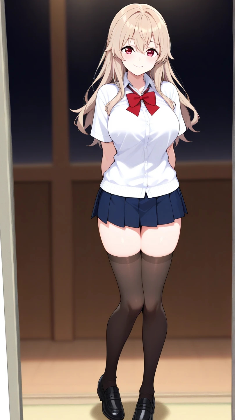 a teen,vaginal discharge,white skin,top quality,big tits,light blue eyes,embarrassing,straight hair,blonde hair,pleated skirt,legs open, bottom view