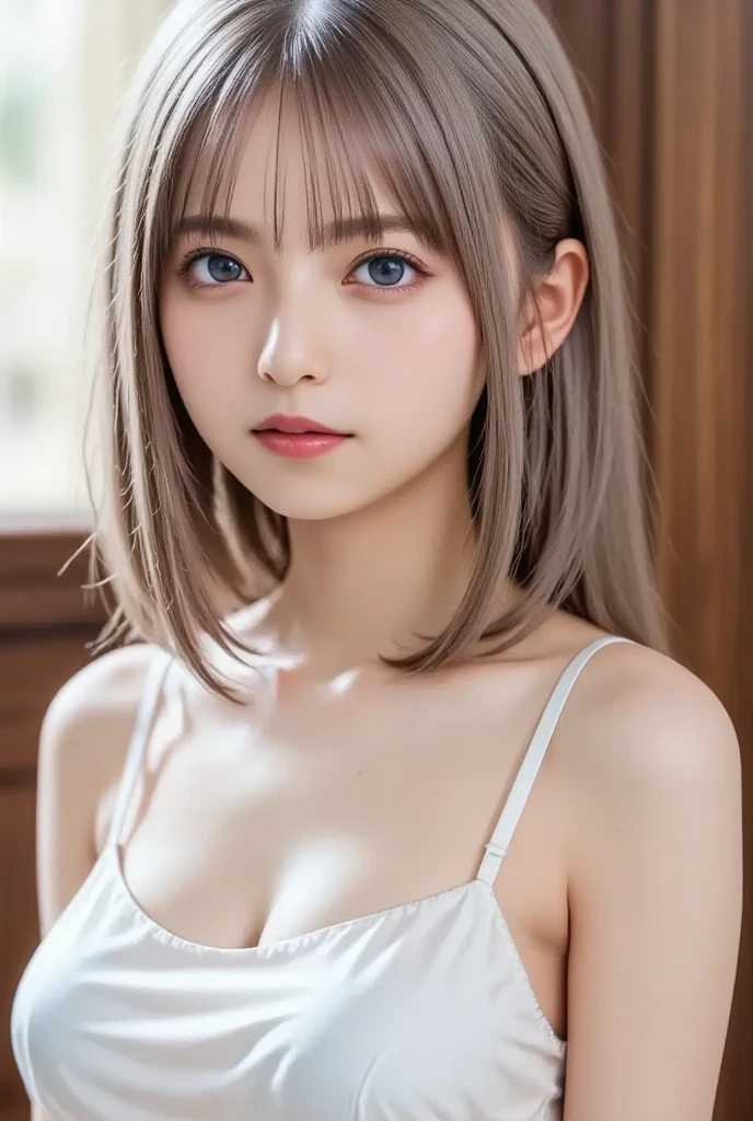 (thin eyebrows)、(((((closed mouth)))))、((Very strong sunlight))、((((beautiful silver hair))))、((small head))、(beautiful silver hair with short wavy:1.2)、full body shot、(((8K, Raw photo)))、 (((The face is the same as the cosplayer))),(Photographed from above in High resolution 8K)、(very delicate and beautiful)、(masterpiece)、(highest quality:1.0)、(超A high resolution:1.0)、realistic shadow、[High resolution]、 fine skin、Super detailed、(beautiful hair)、Photoreal、lifelike face、big breasts thin waist、realistic eyes、small eyes、looking at camera、(((between the breasts)))、(eyeliner)、(mascara)、 Lips with pink lips、((Looks very happy))、show your shoulders、Complex patterns and transparent materials、Artistic depiction of an attractive woman, Accentuates an attractive silhouette。The scene was、、bask in the hot sun、Makes you feel the delicate beauty and charm of nature。(((intricate details))、advanced details、choker、NSFW,((highest quality、8K、masterpiece:1.3))、sharp focus:1.2、 (((Enamelled purple and silver corset)))、