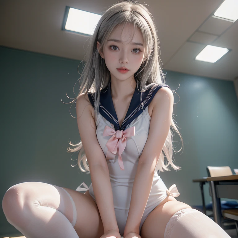 ((best's quality)), ((tmasterpiece)), (the detail:1.4), 。.。.。.3D, Beautiful's cyberpunk female image,HighDynamicRange(HighDynamicRange),
ray traycing,NVIDIA RTX,Hyper-Resolution,Unreal 5,sub surface scattering,PBR textures,post-proces,Anisotropy Filtering,depth of fieldaximum definition and sharpnesany-Layer Textures,
Albedo e mapas Speculares,Surface Colorintsu - Accurate simulation of material interactions,Perfect's proportions,Rendered by Octane,Dichroic light,largeaperture,Low ISO,White balance,Three rules
、8K raw data、
,Beautiful and delicate's girl, Very Details'seyes and face, Beautiful and delicate's blue eyes, white color hair,long's white hair,high ponytails,There are two strands of white hair on both sides of the ears,Wear pink hair accessories,Huang Li, Extremely ridiculous, Huge's file size, ultra - detailed, A high resolution, The content is very detailed,best's quality,tmasterpiece,Momimi,((japanaese girl' high school junior high school uniform)),lamplight,The content is very detailed,CG,unified,8k wallpaper,amazing's,Details's,tmasterpiece,best's quality,The content is very detailed's CG unified 8k wallpaper,There is light on the face,lamplight, 1 Sister, 10years old,(('s)),(((dynamicposes))),(Camel toes),(Half a body),((lace hose)),((Bend your knees and sit down))