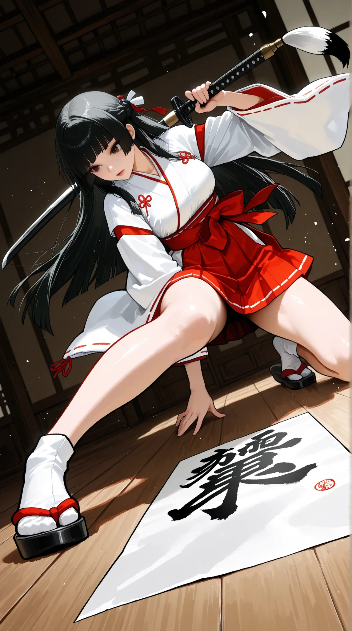8k Tragic fantasy historical drama Beautiful palace secrets Beautiful Chinese 10 year old Kung Fu girl with long black hair holds both arms、Both legs are restrained and the body is fixed to the cross Gorgeous embroidery, Ultra glossy, She is wearing a shiny red long-sleeved floral kung fu suit....