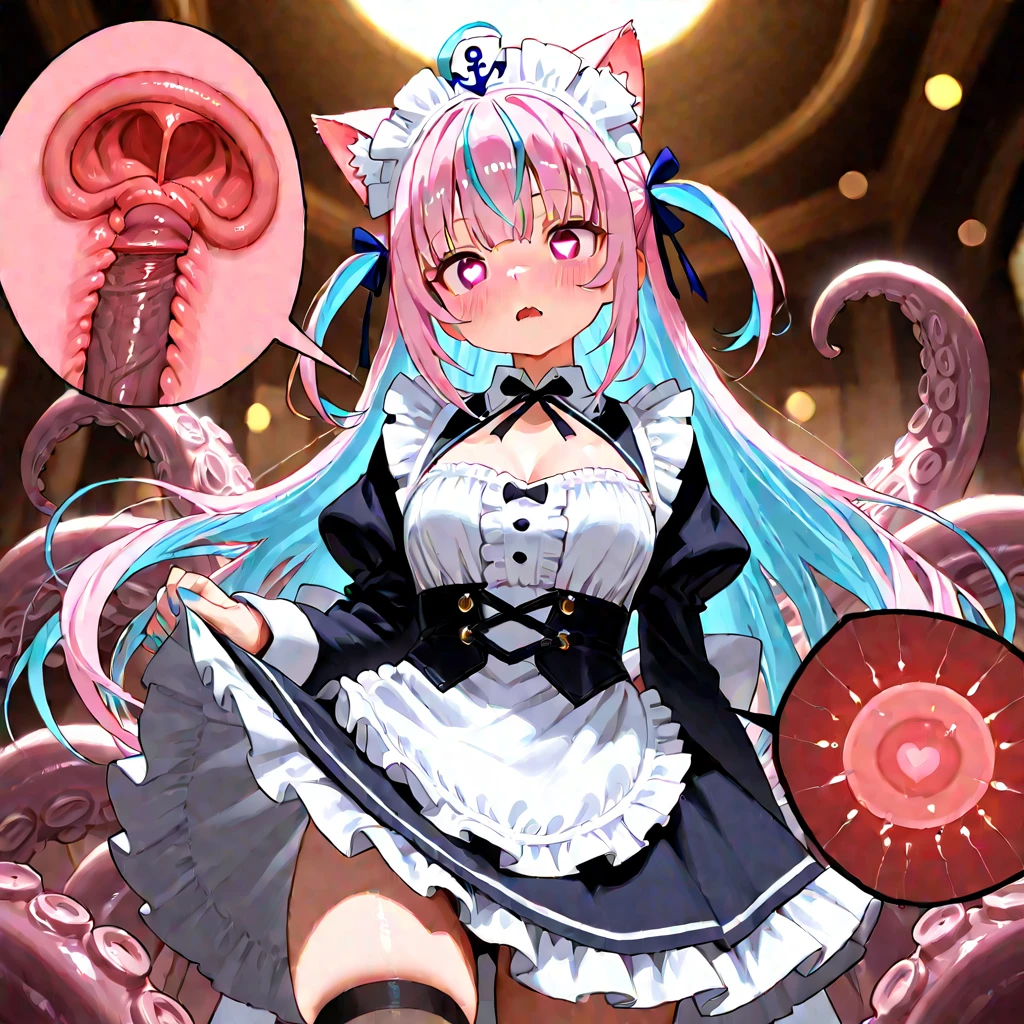 one-girl、Large breasts,Protrude the head,Heterochromia of the pupils,Pink heart-shaped pupils,Big head、Lots of detail、Cute girl,largeeyes、The background is complex、The face is close to the audience,Big orange eyes、Red blush、Tears、Tongue stock、Mouth open、Happy emoji,Milky white liquid,Giant octopus catches the maiden、Long dress,The tentacles grab the arm,The tentacles are wrapped around the crotch、Tentacles grasp the buttocks、Tentacles grasp the legs,Under the water、20+tentaculata,There are many smaller eyes on the tentacles,Black Castle Background,Octopus tentacles,The tentacles are covered with eyes,Tentacles wrap maiden,Lots of details,monstergirl,Under water,wonderful dress,dark castle background,black lence stockings,Tentacles wrap around the body,The body is wrapped in many tentacles,A large amount of colored mucus,Bust,Face close to camera 12 years old,Cute girl imprisoned in the ruins of a building,ventania,Pink colorful hair, Colorful eyes,Beautiful outfit、Bright red sky、view the viewer,Lens flare,Dramatic, Bruising all over the body、Tentacles, Tentacle sex, vaginal, Tentacle bound legs, Tentacle bound arms, Tentacle shackles arms, Blush,