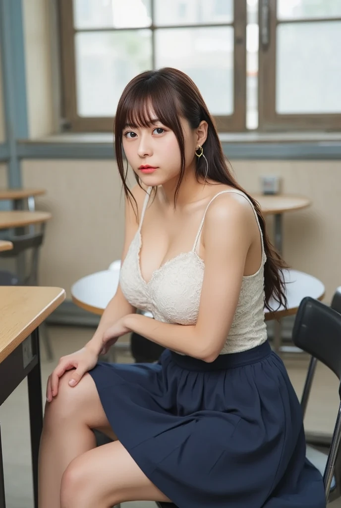 2woman, long red hair, green eyes, freckles, detailed face, detailed body, well-defined body, lingerie, in a classroom, very detailed, high detail, masterpiece