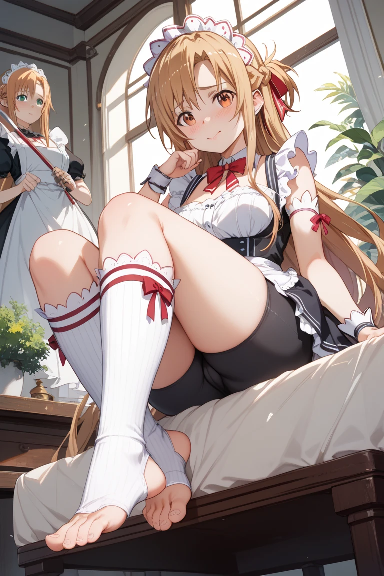 (masterpiece, Highest quality), (((Perfect Anatomy, Anatomically correct))), ((1 Girl)), Long hair, Braiding、Blunt bangs, Light brown hair, happiness, Green Eyes, hair ornaments, School_uniform, short_Dispel, just_feet, blue sky, window, Front view, Insights,The body is slim, Compresses on the chest, ((Beige cardigan,Green pleated skirt、Blue Neck Ribbon、White knee-high socks)),Pastel colored pantiesが見えている、((Pastel colored panties))、((Shiny panties))、((Normal location:1.4))、(((Straddle))),((feetを開いて座らされた…))、((orgasm:1.6)),((((M-shaped legs:1.1))),((Lift up your shirt:1.5)),((Showing off your bra)),(((Lace bra))),Award-winning bra designs、Random Color Bra、((((M-shaped legs:1.1)))、((orgasm:1.3)),((((M-shaped legs:1.1))),(((Sex with a man))),(Vagina Penis),Erotic atmosphere,Stupid,shortness of breath:1.6,((Pussy juice:1.3))