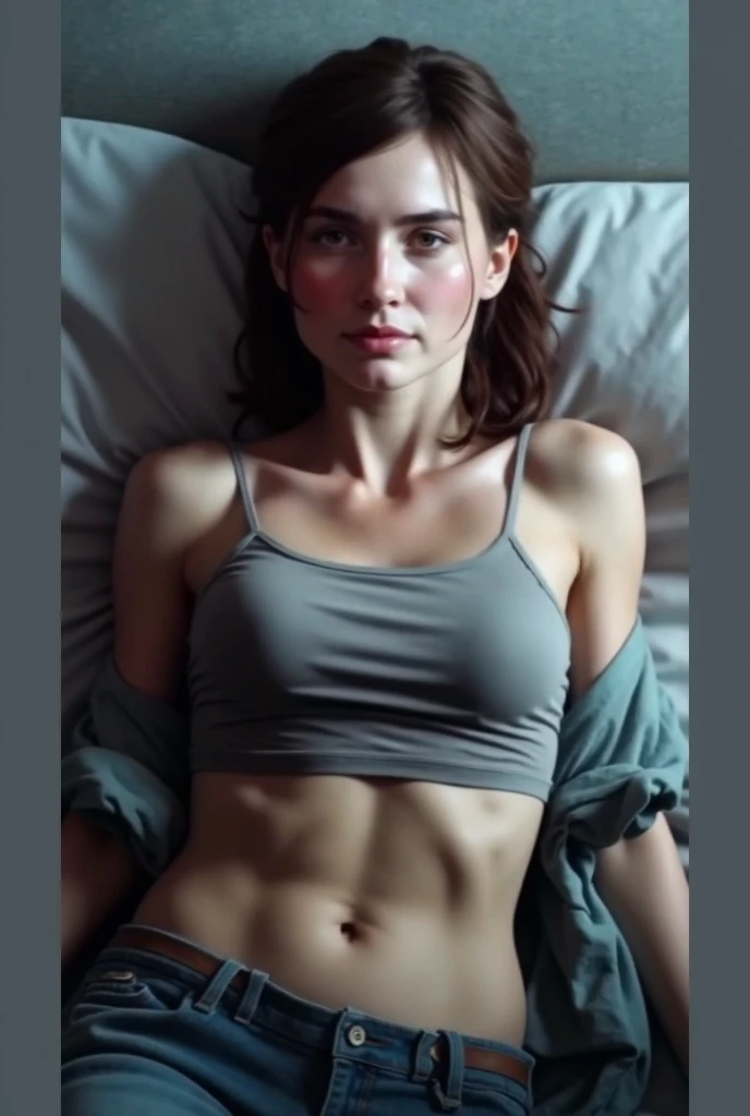 1girl, zotovalentine, sexy eyes tank top, shoulder holster, athletic, beautifull jill valentine, (Moaning in pain, feeling pain, tears flowing, sore, crying in pain), bust botox, hans over the crotch, sleeping beauty lying on her back, wet skin and hair, hard breasts, Lying down, Wide open legs, Raised legs, Flipping clothes with hands, Twisting clothes with hands, semi-undressed, wet clothes, wet body, thin-skinned clothes, clothes with visible tips of breasts, sweat, breasts protruding from clothes, clothes with sheer tummy, under breasts, embarrassing, blush, show off, cleavage,crotch shows through, areola see-through, open, pubic area visible, (ultra detailed), (8k, intricate), (85mm), full body, wide shot, (highly detailed:1.2), sfw, colorful, (detailed background), daylight, solo