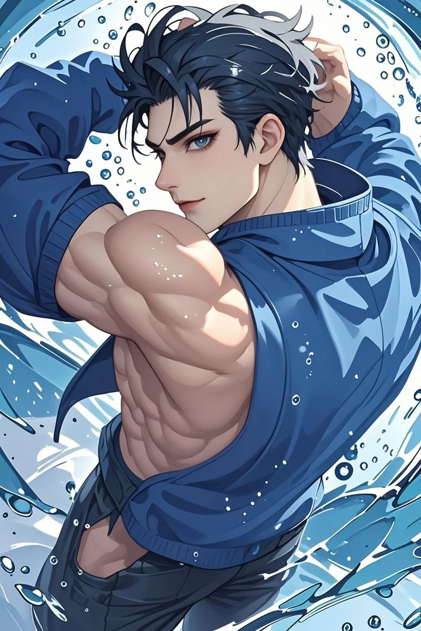 1boy, ((bara:1.5)), sport body, sexy, spread legs, detailed face, detailed hands, detailed legs, detailed fingers, detailed hair, detailed eyes, detailed skin, dynamic lighting, (detailed lighting:1.2), (detailed textures:1.3), (realistic lighting:1.2), realistic shadows, realistic skin, (photorealistic:1.4), 8k uhd, (hyper realistic), (photo realistic), (masterpiece), (best quality), body paint, small tiny black g-string, bare chest, flat chest, bare shoulders, small bulge, underwater, wide angle, swimming, athletic body, male, iridescent skin, perfect eyes, messy green hair , bio-luminescent