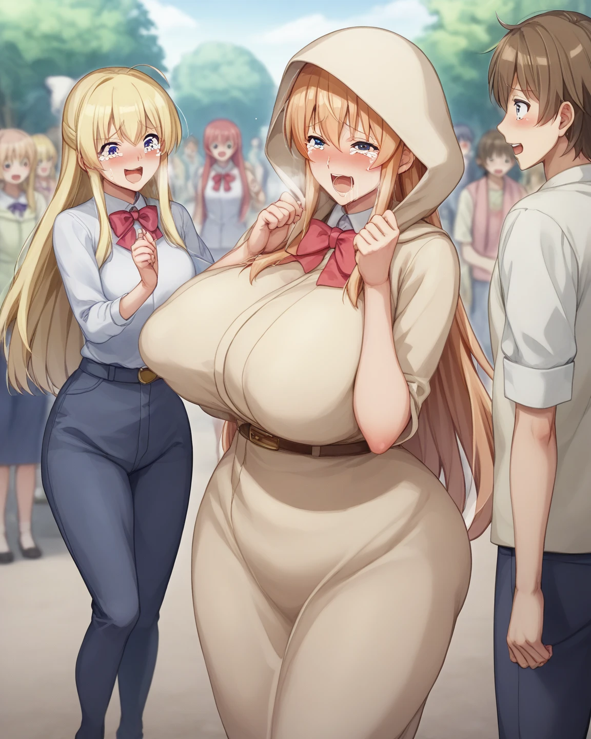 Anime. 1 girl. Lovely girl. Slave. Blonde. Pregnant. Long hair. Wavy hair. Green eyes. Beautiful eyes. Perfect eyes. Expressive eyes. Ideal face. Beautiful nose. Snotty nose. 16 years. Big breasts. Beautiful breasts. Diaper. Dirty diaper. I peed in my diaper. I pooped in my diaper. Thick body. Thick long legs. Thick arms. Big fat belly. Fat butt. Body with two heads. Dirty tunic. Torn tunic. Slave collar. Shackles. Standing. Full height. Fantasy city. Street. Slave market. Many people. Blush. Tears in my eyes. Cry. Beautiful character design. Shiny skin. Whole body. NSFW. Scat. Official art. Extremely detailed CG Unity 8k wallpaper. Ideal lighting. Ultra high resolution 4K. Super detailed 8K resolution. A high resolution.