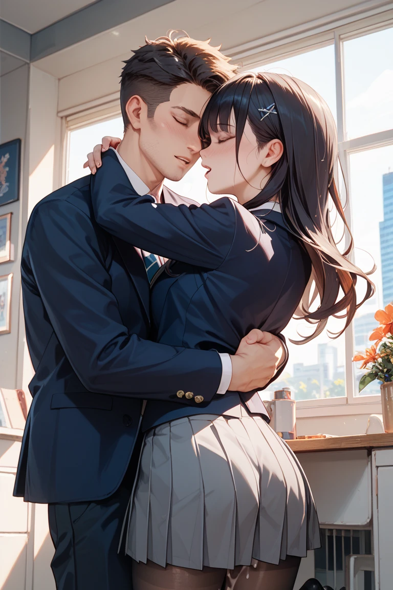 (ultra detailed,detailed face,detailed eyes,detailed skin,shiny skin:1.2),detailed background,(8k, best quality, raw photo),(masterpiece:1.4),(high resolution:1.4),nsfw,
(1man and 1girl,having sex:1.2),hug from behind,standing,1 nogizaka girl,black hair,short hair, straight hair,(school uniform:1.4),smile,lift up breasts,half undress,accentuate the chest,
BREAK,(medium breasts:1.4),lib_bg,modern interior,library,hair over eyes,(1girl open legs:1.2),
BREAK,hentai reverse suspended congress(sex position),closed eyes, sleepy,open mouth,(side view:1.2),