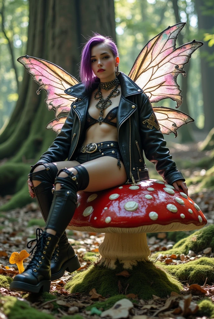 fairy woman with curly pink hair, pale skin color, Pink eyes, An insult, in a black corset, in a skirt and boots, dark fantasy character design, epic exquisite character art, dark fantasy art, with the appearance of Eiza Gonzalez,, dark fairy full view, Amazing character art. Dragonfly wings,