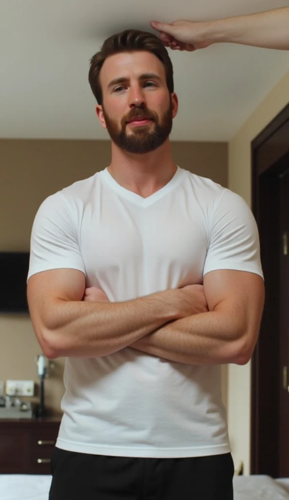 (high contrast,darkness),(masterpiece:1.3), (best quality:1.5), (high detail:1.5),closeup shot, (1man), (white [jacket]), black fade hair,([handsome:wide:distinctive]features), goatee,([wellbuilt:stocky:thick] body under clothing),detailed large eyes,jogging pants worn over large bulge, (bara:1.3),car garage background, male focus, male only,(ultra realistic [face|background|lighting]),shallow focus, deep depth of field, (soft Flecked Lighting, Variegated Shadows,Delicate Drapery Shadows), afternoon radiant backlighting, (chiaroscuro:1.3)