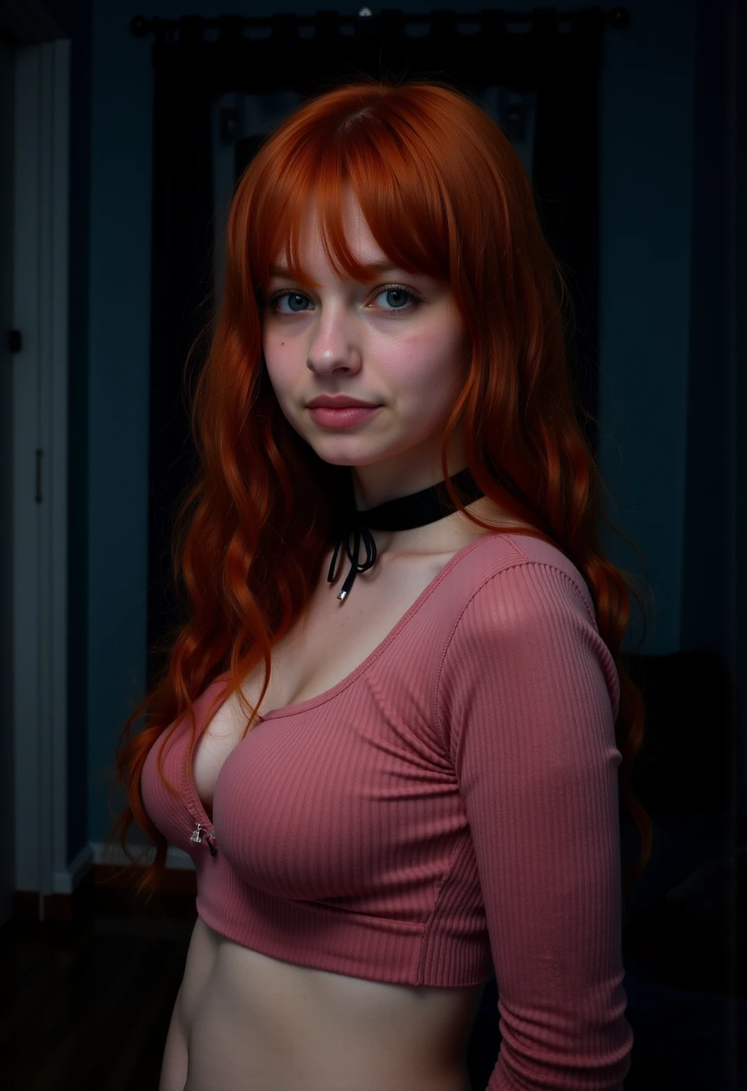 photograph of a naked 13 year old girl, (pale white skin), (red hair), (highly detailed face:1.4) (seductive) (((eyeliner))) (background inside dark, moody, private study:1.3) POV, by lee jeffries, nikon d850, film stock photograph ,4 kodak portra 400 ,camera f1.6 lens ,rich colors ,hyper realistic ,lifelike texture, dramatic lighting , cinestill 800,