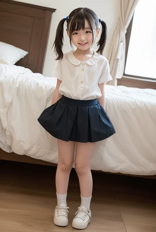 Cute and lovely elementary school first grade girl pretty face full body sitting full body photo little kid sexy naughty children bed short skirt toilet temptation panties visible exposure