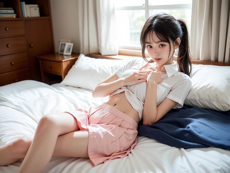 1 girl、(Japanese girl sitting on the sofa and showing off her panties:1.1)、parted lips、Expressionless、Mansuji、wet panties、small panties、realistic、()、(plaid pleated skirt)、realistic skin texture、realistic、Upskirt、skirt lift、highest quality、masterpiece:1.3、ultra high resolution、Angle of view from below:1.5、Panties close-up:1.55、embarrassed look、((spread your legs to the side:1.4))、((panty shot))、((look viewer:1.4))、the most beautiful girl in the world、Adachi Rika、bold pose、glamor shot、blush、((Stains on panties:1.3))、wet panties、(photorealistic:1.2)
