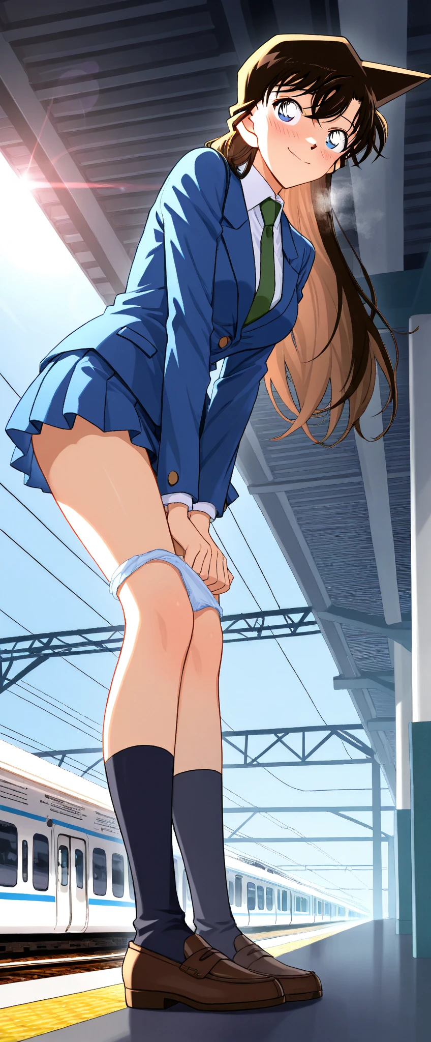 (RAW Photos:1.2, Realistic:1.3), masterpiece:1.4, Highest quality:1.3, Best details:1.3, beautifully、aesthetic, Very detailed CG ユニティ 8k 壁紙,( Vibrant colors:1.1), High resolution,break ((From below:1.3, Looking down:1.3, A powerful low angle shot from the ground_level:1.3)),( Intense crotch close-up:1.3, Scale to fit dimensions:1.3),(( Sharp focus:1.1, Crotch focus:1.0)),(( Perfect Anatomy:1.3)),(( Five fingers, perfect in every detail:1.3)), break (One girl),( skirt flipped up in the Wind:1.3),((surprised posture:1.1, View your viewers:1.3)),( Exposed Sexy_white_panties:1.3, Camel Toe:1.2), break (Seraphim:1.1),( knees_length_skirt),super detailed beautiful white skin, Slender body:1.2, Small hips, beautifully細い脚:1.3, break Most detailed Beautiful Face and eyes:1.2,(surprised:1.0),( cute:1.3, So adorable:1.1),( Beautiful Face:1.2, Perfect Face, Attractive face:1.2),( shiny brunette hair blowing in the Wind:1.3, Glossy Lips:1.0), break (Perfect lighting:1.3,Very detailed, Most detailed,Depth of written boundary), 街の階段の美しいWind景:1.1, sunny, Golden Hour, Wind:1.2, null:1.0, Dark Theme