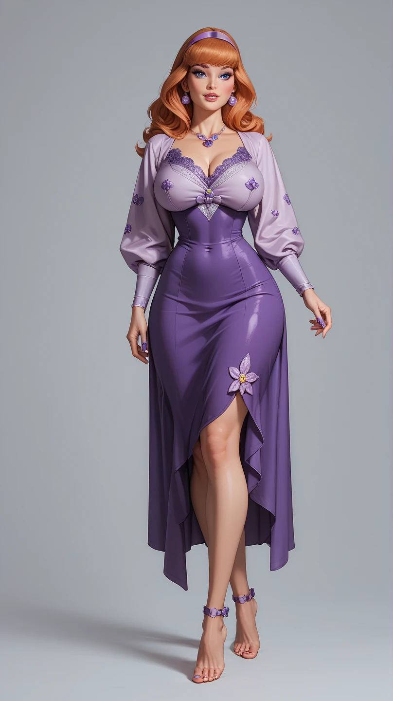 UHD 8k, HDR+, CARTOON_MaidMarian_ownwaifu, furry female fox, animal ears, black eyes, animal nose, orange fur, tail,veil,purple dress, long sleeves,choker, looking at viewer, serious, standing, outside, forest, natural lighting, high quality, masterpiece,  (satin lace cleavage), ((sexy)), High heels, high heels, Against the background of the chic modern apartment, detailed background, realistic, 1girl, solo girl, 25 year old girl, ultra realistic face, hyperrealistic, hyperdetailed, (looking at viewers), sharpen, detailed face, detailed eyes, detailed lips, red lips, beautiful face, 16k, FHD, raw photo, cute face mesh, pretty face mesh, portrait shot 8 k
