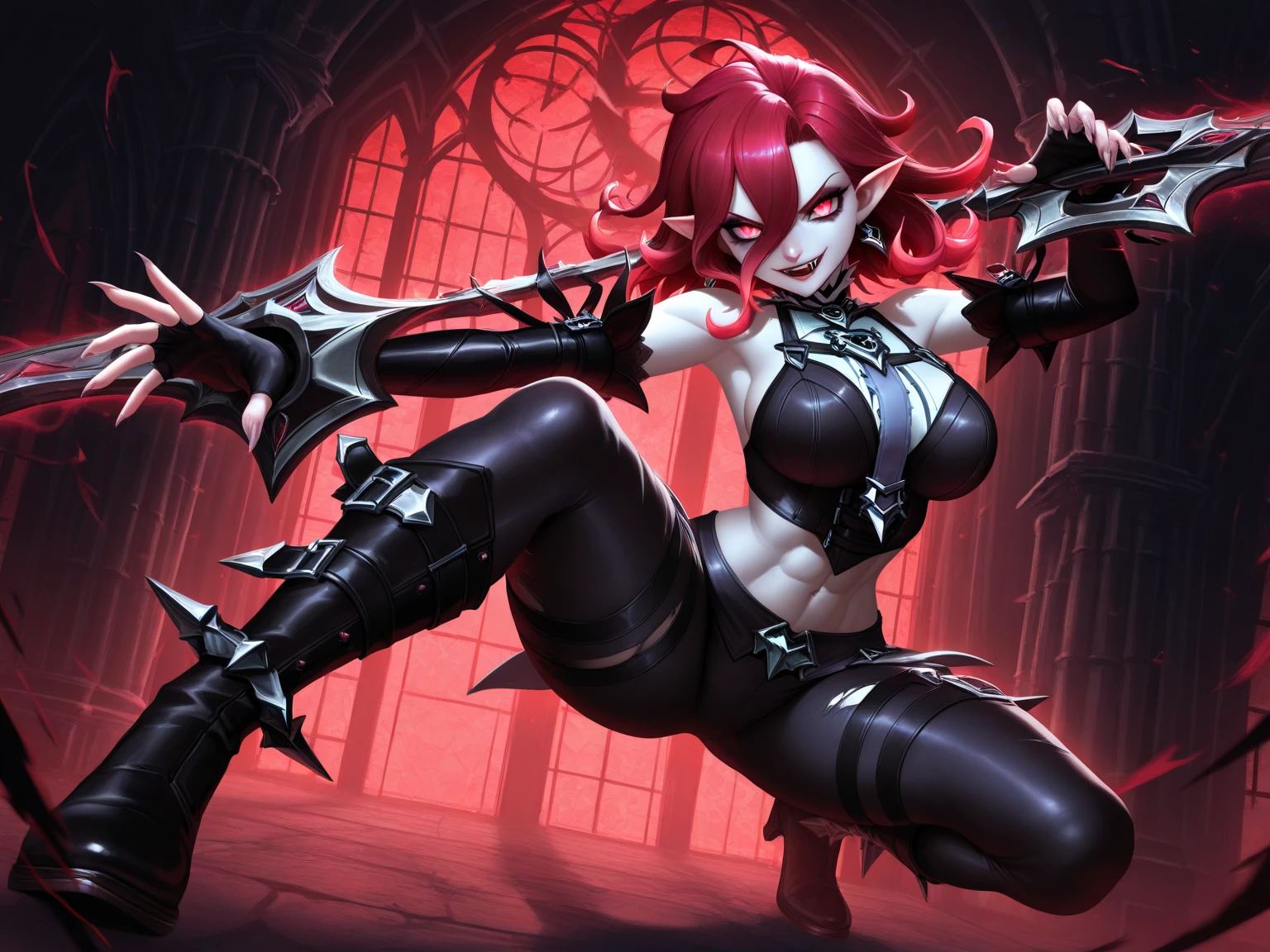 Demon, vampira, goth clothing, ruiva, maga, gothic armor, 8k, entardecer, fluttering cover, capuz, manto, Symbols, preto e vermelho.