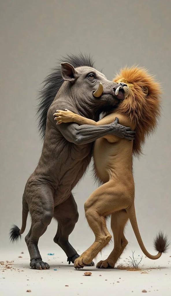 Huge beefy lions humanoid form beastmen is ejaculating and hug each other and kissing and sticking out long tongue in the room.getting an erection.Open the mouth.Big cock.smiling.(drooling:1.4),(sweat:1.2)