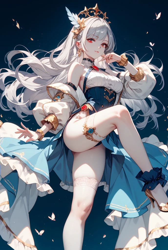 highest quality、cinematic lighting、Snow Spirit、mini skirt、white panties、night sky、(Photo 1 seen from below:1)、back view、night skyを飛ぶ、butt、完璧なbutt、