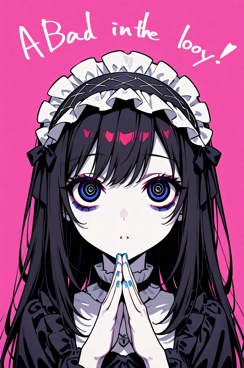 (Alone:1.2), 1 girl\( is cute , is cute ,(Bad look in the eyes:1.4), close eyes and pray, A dreamy look), ( black hair:1.2),( long hair:1.1),(Red and Blue Odd Eyes), ( big eyes),( white skin:1.3), (Gothic ta Fashion: 1.6\Headdress: 1.4), (Lock:1.3) BREAK Background\Handsome man's face in the background, pop art , bright color, ( graffiti art :0.5), 8k wallpaper