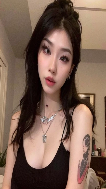 there is a woman with tattoos on her arms sitting on a bed, a young asian woman, asian girl, an asian woman, young asian girl, asian features, xision wu, asian women, of taiwanese girl with tattoos, beautiful asian girl, asian woman, young asian woman, 2 4 year old female model, wenfei ye, korean girl, gorgeous chinese model