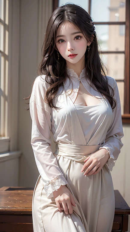 a beautiful korean woman,beautiful detailed eyes,beautiful detailed lips,extremely detailed eyes and face,longeyelashes,elegant korean fashion,award winning,best quality,highres,8k,16k,retina,masterpiece,accurate,anatomically correct,super detail,high details,high quality,photorealistic,cinematic lighting,warm color palette,detailed skin texture,flowing hair,dramatic pose,mysterious expression