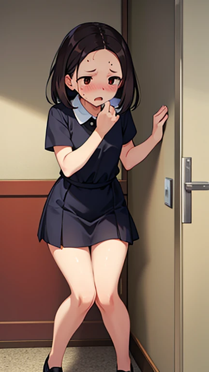 (8K, ultra-detailed, best quality, anatomically perfect body:1.5), (small breast:1.2), shiny skin, (1 girl), (have to pee:1.1), (urge to pee:1.2), (peeing self:0.7), (pp clothes:1.5), (very desperate to pee:1.3), (takes to bathroom), (waiting for bathroom with line), standing, (Each one has a different blouse), (Each one has a different maxi pinafore dress:1.4), petticoat, (Each one has a different short boots:1.1), (Each one has a different hairstyle), (knees together and feet apart:1.4), (Rub each other's knees:1.2), (leaning backward:1.3), (hand between legs), (holding the crotch:1.5), (orgasm:1.5), (blush:1.2), (embarrassment:1.1), (impatience:1.4), (flustered:1.2), (fidgeting around:1.5), foot stomping, flowing sweat, (erotic waist twist:1.3), (panting), (breathless:1.4), Erotic feelings, (close eyes, closed mouth:0.8), (orgasm), looking away, from side, low_angle_human, (upskirt:1.3), nsfw,
