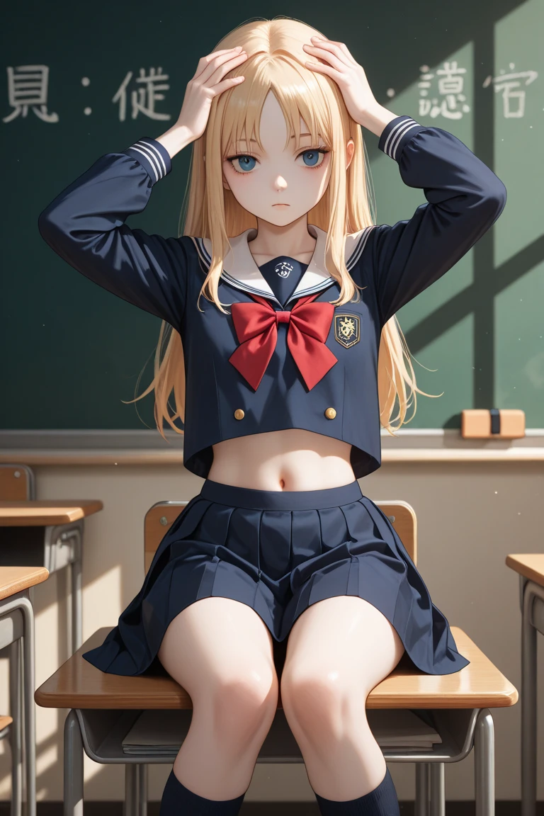 in 8K、topquality、tmasterpiece、ultra-detailliert、Ultra-high resolution、Anime style、1 schoolgirl、Classroom、angry,underwear, pulled my panties aside, They are visible,