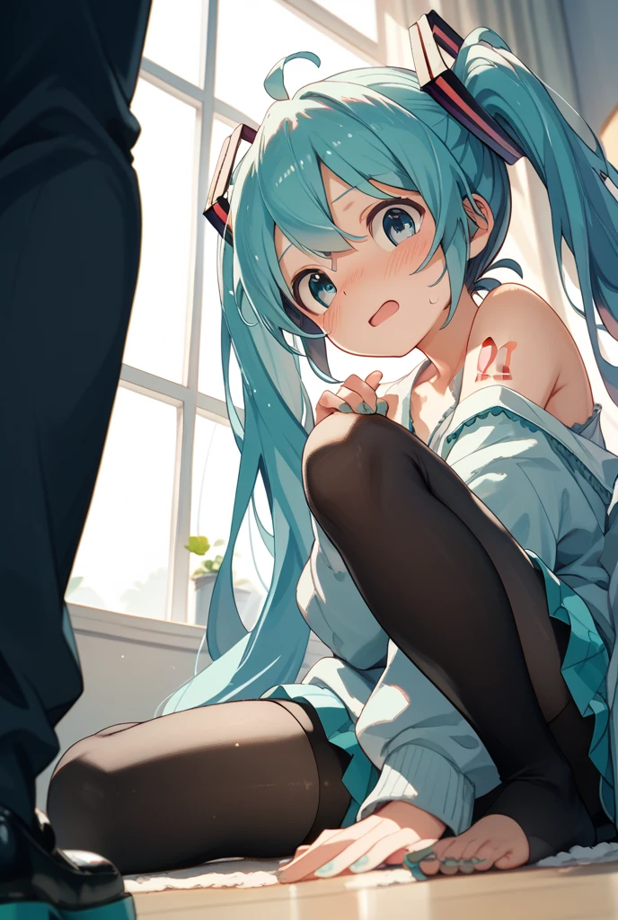 obra maestra, best_quality, 1girl, solo, abmayo, hatsune miku, falda, mano en medio de las piernas,
