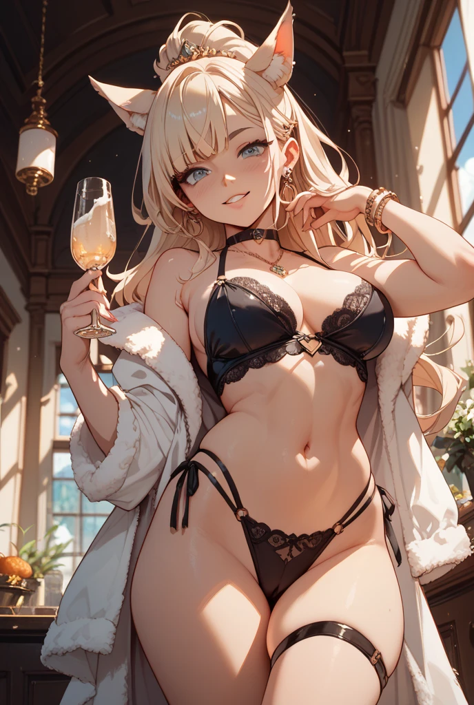 (small breasts:1.2), (perky chest:1.2), (pointed chest:1.2), (Pudding cake magazine cover:1.3),(from above:1.0),(fromside:0.9),masterpiece, 1girl, Amazing Cleavage:1.1, thin waist, optimum,tmasterpiece,hight resolution,best qualtiy,hyper HD,super detailing,awardwinning,16 K，solo,(The upper part of the body),anatomy correct,Beautiful cyberpunk girl，Cowboy Shot,cute face,a blond,Longhaire,Twin-tailed,Braids, Hairline,（scarlet eyes）,long eyelasher,Hanging eye corners,White skin of the,shoot from the side, ((see through camisole:1.1)), ((Sheer nipples:1.0)),Rocket Tits,(Slim body),smile,seductive weak smiling,(with sparkling eyes and a contagious smile),open mouth, Looking at Viewer,
