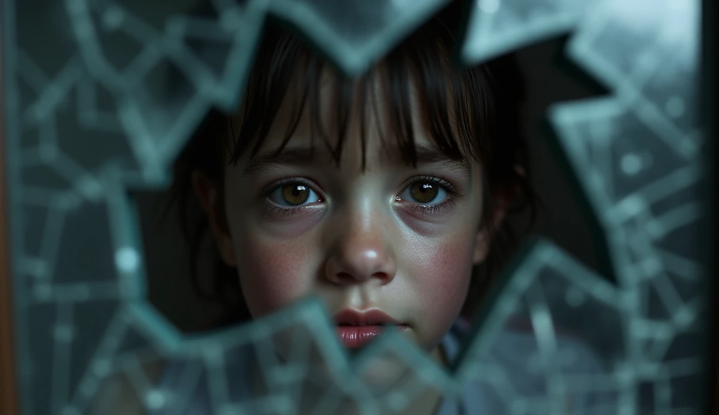 GIRL Russian child with 10 years, blonde long hair, closeup, in a black leather jacket, a closeup of a broken glass window with a black background, shattered glass, broken glass, broken glass ( (sun rays) ), glass breaking, vivid broken glass, a million shards of broken glass, photo of broken glass, shards of glass strewn about, shards of glass, broken, cracked glass, sharp glass shards, composition of broken mirrors, broken mirror