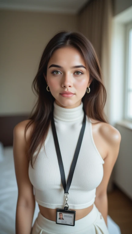 ((melhor qualidade)), (), (detalhado), rosto perfeito 1girl, Victoria, a beautiful brunette looking on the camera, detailed eyes. Full body, wear crop