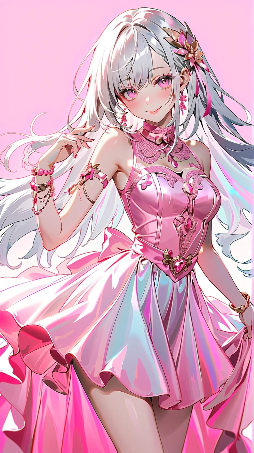Kama hypnotized to become meek and submissive, shiny see-through dress, pink hypnotic signal waves, floating hearts