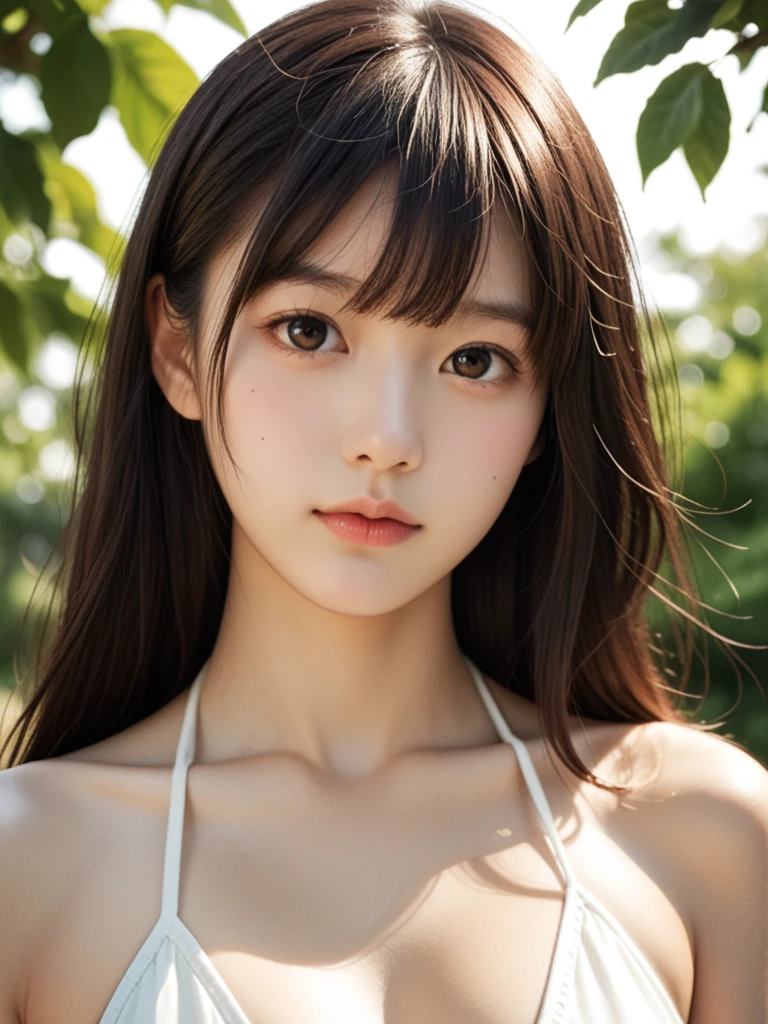 {{NSFW}},((highest quality、In 8K、master piece:1.1))、fisheye lens 、1 woman、Transparent white skin、delicate and beautiful skin、human-like skin、realistic skin feel、long hair in fashionable colors、複雑な色hair of、complicated hairstyle、Ponytail tied high、hair length around butt、gloss々hair of、bangs are cute、Cut the bangs parallel to each other、bangs bangs、Looking at the camera、look at camera、double big eyes、super delicate eyes、super detailed face、keep your face firmly、high detailed lips、thick lips、Slender body,covered erect nipples,shiny skin,Take a full body photo、feminine toned body、draw the entire landscape、comb your hair、detailed design、