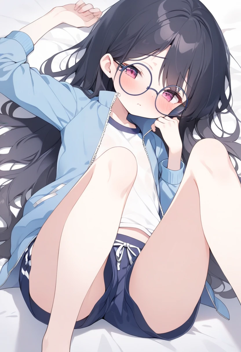 Woman in glasses、Intellectual、Embarrassed expression、Eyes closed、Gritting your teeth、Spreading her legs、F Cup、White T-shirt、Black Hair、No background、Background white