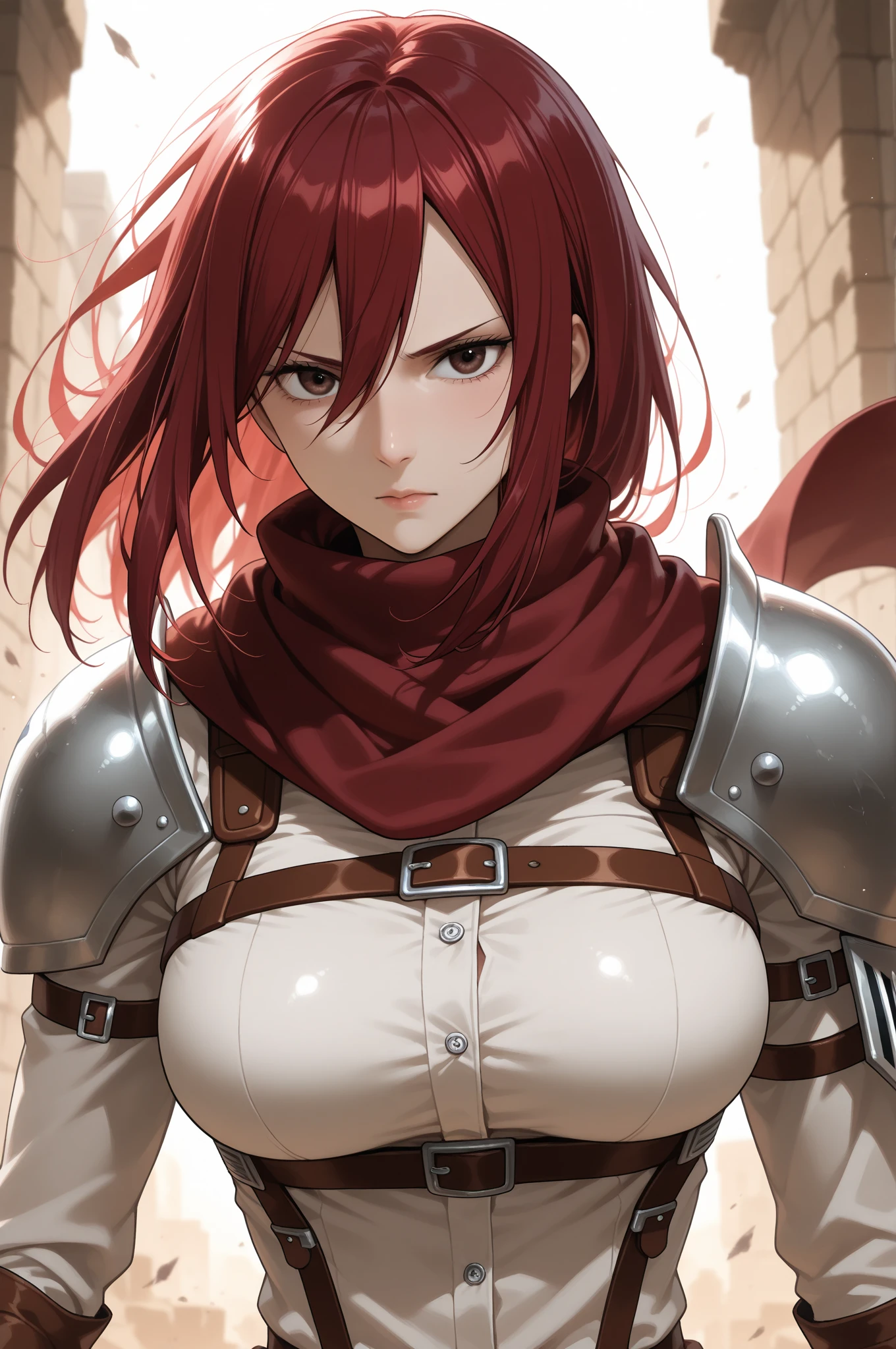 Anime Boadiceia, ((red-haired warrior Viking ghost)))with gothic armor and rune tattoos on the face and blooming blue eyes, 4k