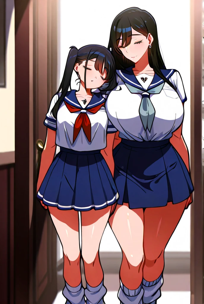 ,retro artstyle, two girls, 2girl, medium breasts , long hair, blush, lipstick, jewelry, earrings, Hot girl, baddie, mean girl, sensual, attractive, masterpiece, best quality, highly detailed, a anime girls in sailor uniforms with a gun posing for a picture,
evil smile, smile, open mouth,black_serafuku, ecchi anime style, anime girls , (nsfw) not safe for work,
ecchi style, ecchi, shipgirls, digital anime art!!, high school girls, holding a gun, hold a gun, anime style 4
k, micro skirt, exposed belly, exposed navel, exposed midriff, holding pistol,underboob,
exposed lower belly,school, classroom, navel piercing