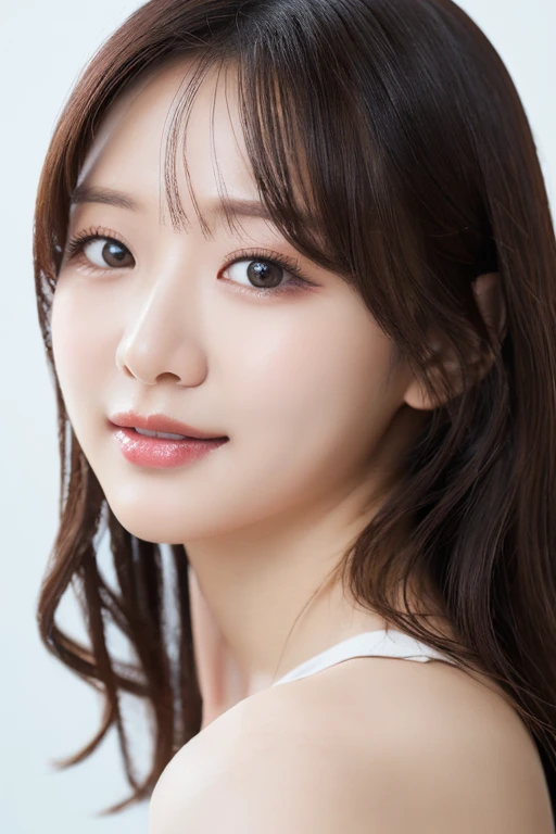 incredibly absurd, beautiful and cute 20-year-old Korean girl with a photorealistic face, showcasing top-quality craftsmanship. Her slender frame adorned with short, messy hair. The artwork high-resolution, allowing for ultra-detailed features to be captured flawlessly. The girl depicted naked. The focus lies on the realistic pupils, showcasing depth and emotion. ((breasts out)) cute smile.