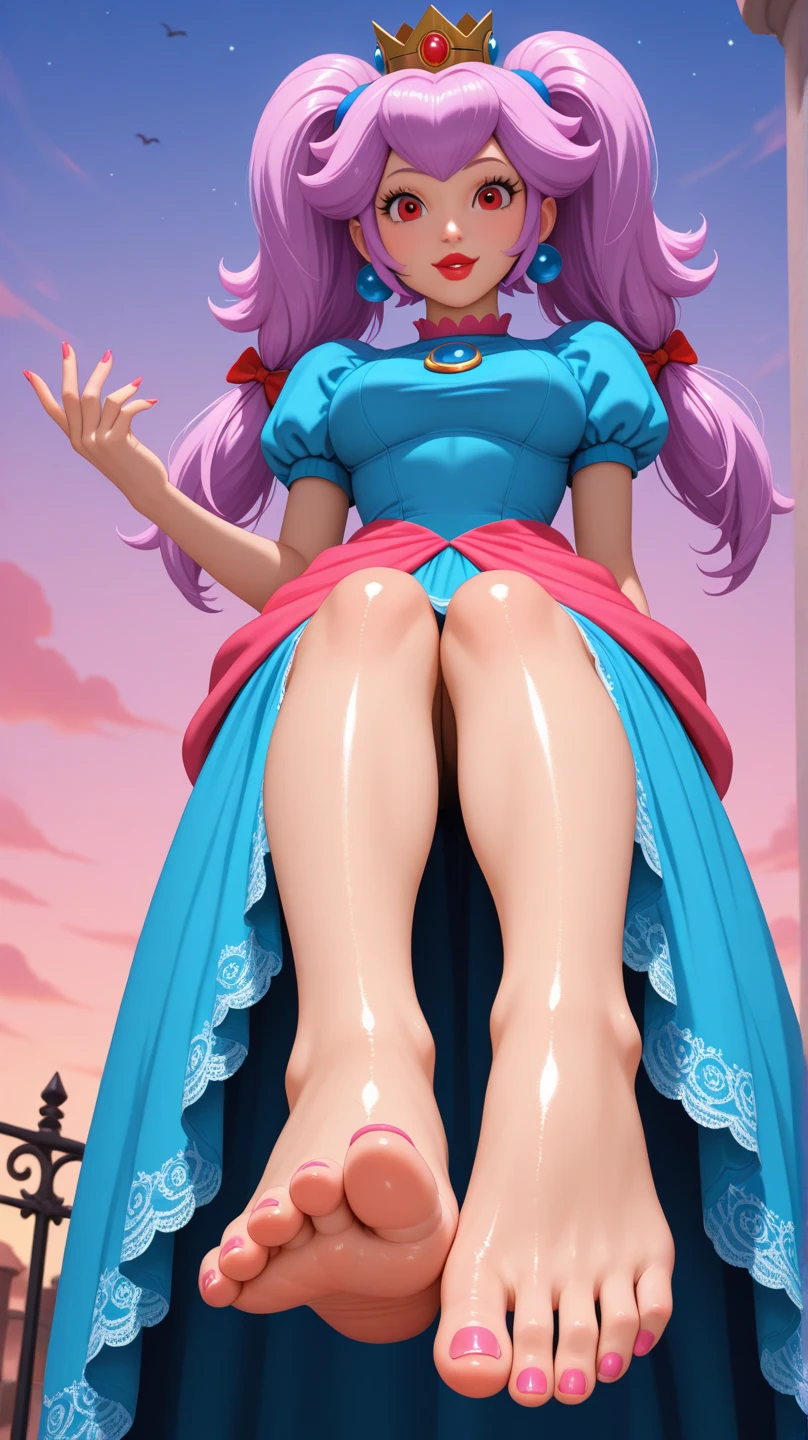red short hair, (((braids))), fringe, bangs, smiling, hands joined, ((((upskirt))), ((white dress)), looking back, (((pink panties)),sfw