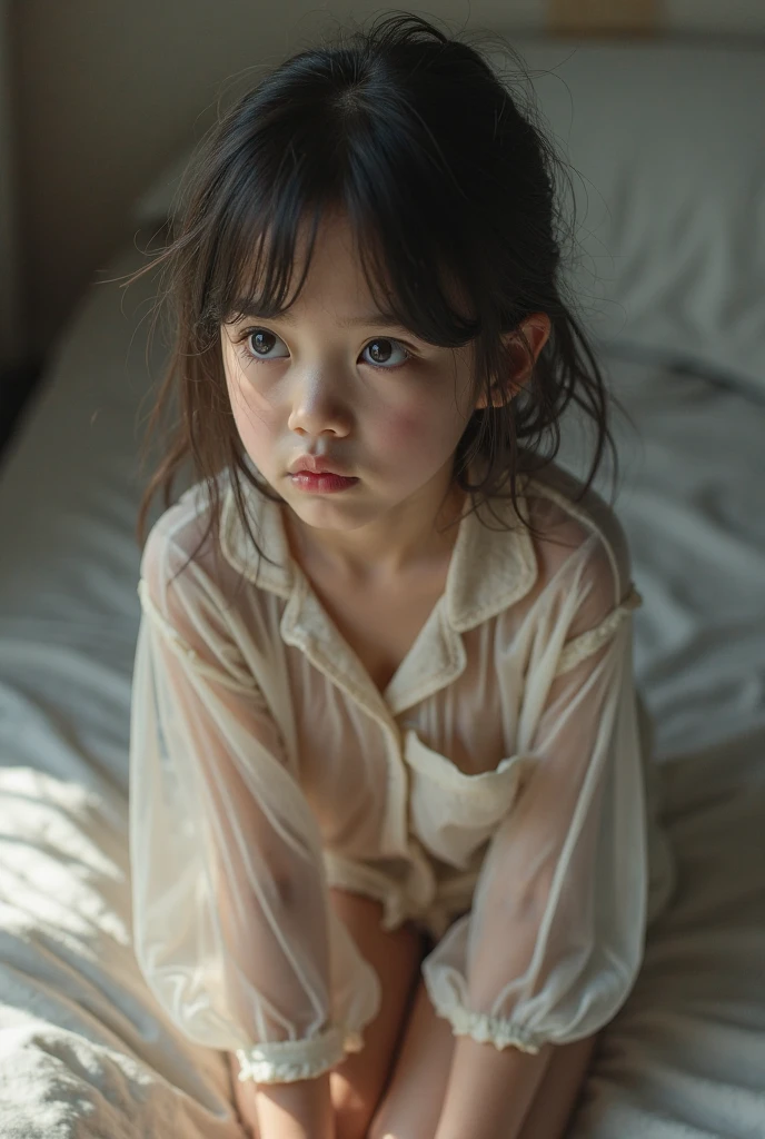 Little girl, child, todler, 6 years old, showing her nipple, no dressed, blouse, in the dark