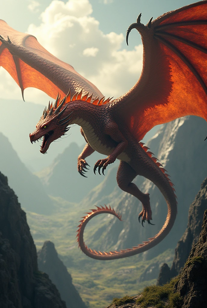 [dragon] flying above a mountain valley
