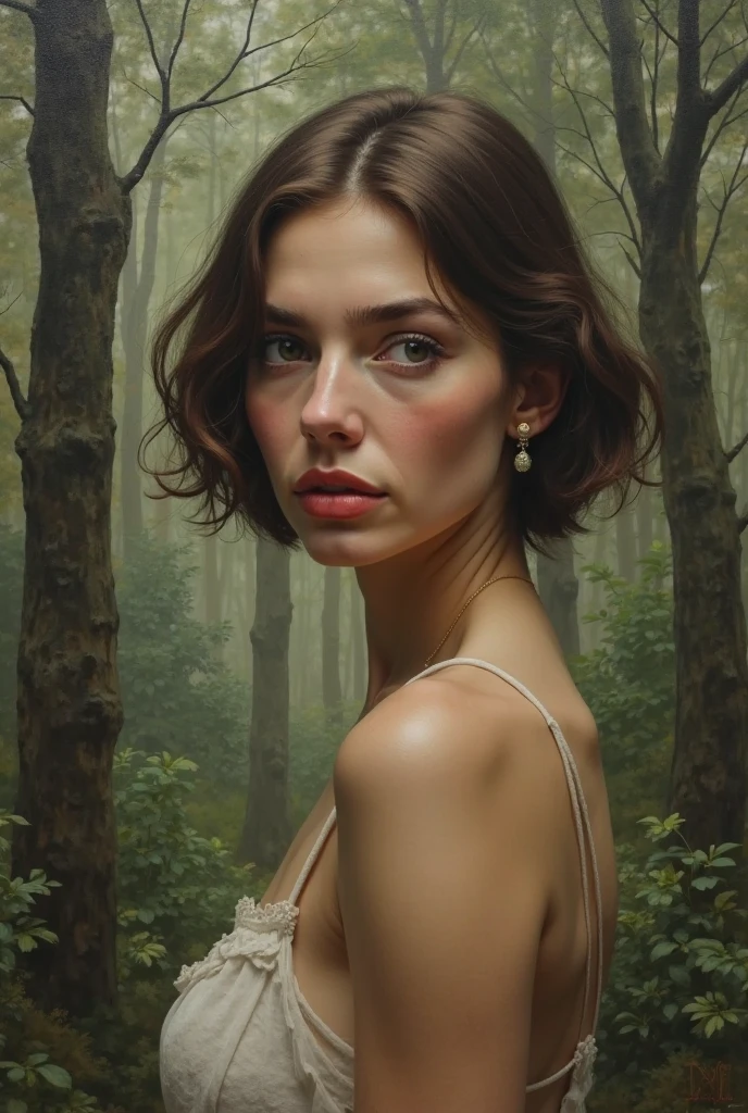a naked skinny woman, beautiful detailed eyes, beautiful detailed lips, extremely detailed face and skin, long eyelashes, oil painting, lying in a serene nature landscape, sunlight, warm color tones, detailed background, (best quality,4k,8k,highres,masterpiece:1.2),ultra-detailed,(realistic,photorealistic,photo-realistic:1.37),portrait,chiaroscuro lighting,dramatic shadows,cinematic composition