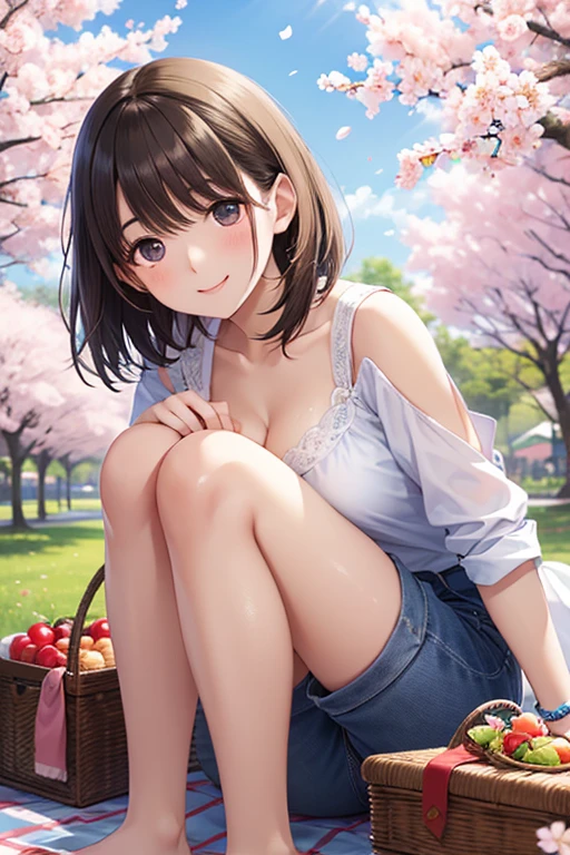 anegasaki nene、Shiny brown hair, short hair, (Beautiful brown eyes、Sparkling eyes, Fine grain)、smile、Ultra-detailed eyes、Highly detailed face, Highly detailed eyes,



(8k、Best image quality、Highest quality、masterpiece)、
Beautiful illustrations, (Perfect lighting, Natural light), Depth of written boundary, 

View your viewers, 1 woman, , Perfect Face, Cute and symmetrical face, Glowing Skin, 
(short hair:1.5, Bobcut:1.2, ), Hair between the eyes,  Droopy eyes, Big eyes, Long eyelashes, 
(Medium chest, Thick thighs), 
(Short-sleeved off-shoulder yellow-green sweater, Black tank top, Denim shorts rolled up),  
(Beautiful views), evening, (garden:1.2), sitting garden bench, (Lots of pigeons), (かわいらしいsmile, Upward glance), 