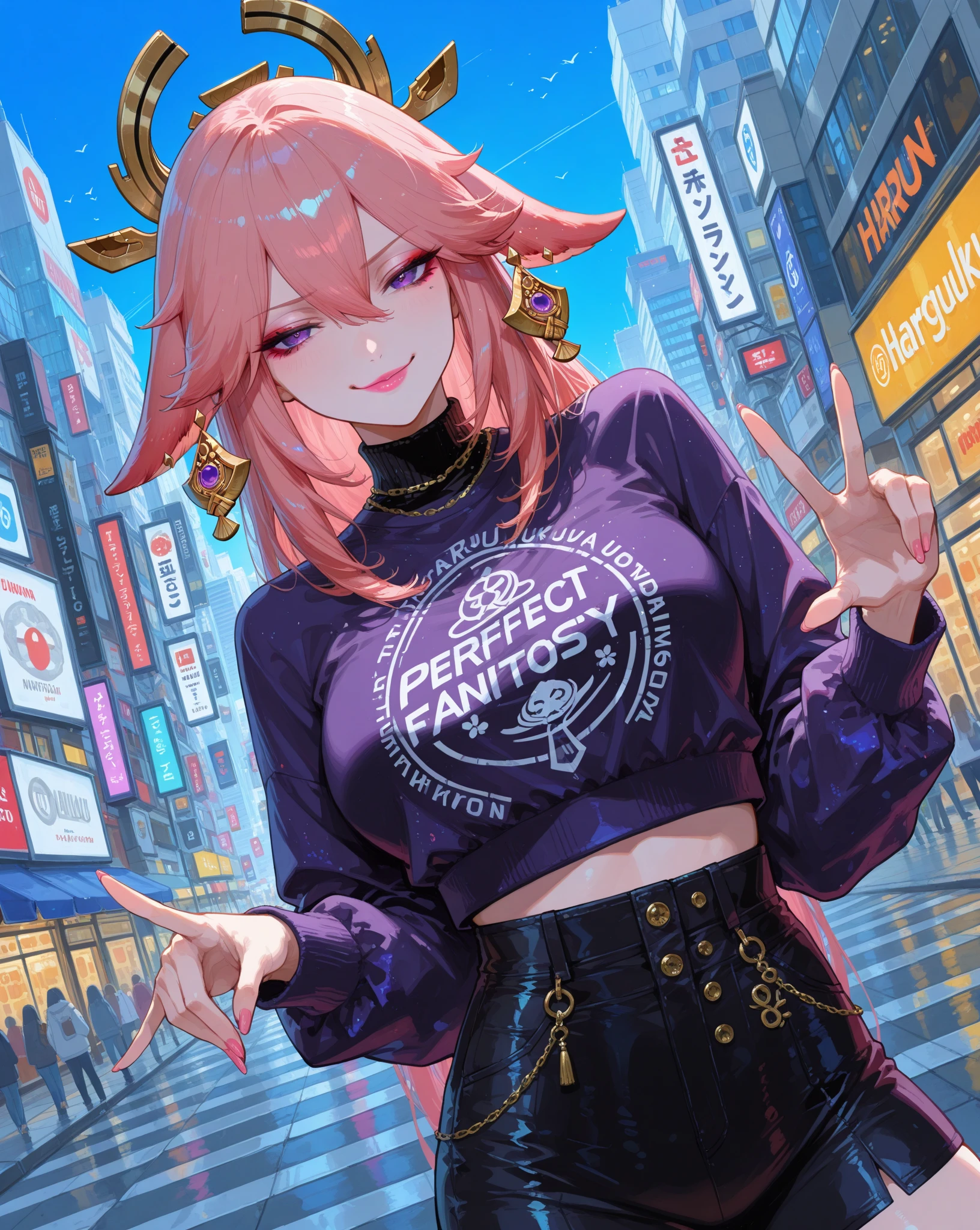 (((*Very high* anime girl 25 years old with a perfect figure, beautiful breasts and hips, she has a dark pink bob hairstyle with long strands))), (((she is wearing a black tank top, gold mini skirt, gold fur scarf, red headband with large snakes, dark pink gloves, black tights, she is an idol on stage holding a microphone))), (((ultra-detailed to the smallest detail, in detail, Best quality)))