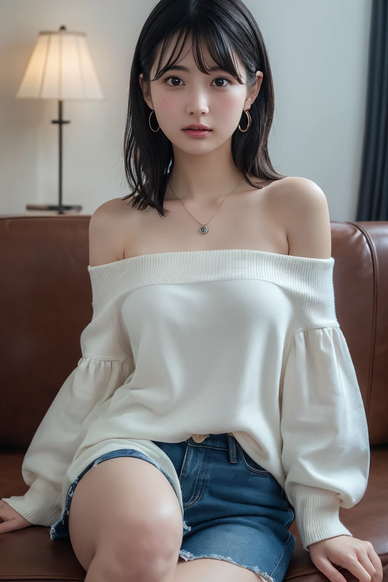 Top-quality Realistic,Official art,Highly detailed CG Unity 8k wallpaper,ultra-detailliert,hight resolution,Physically-based rendering,Magnificat,finely detail,masterpiece,Best Quality,ultra detailed, Face Light,Mature beauty,Beautiful girl,1girl,moist lips,sexy lips,Sexy smile,Gentle smile, 20 years old, Beautiful bare skin,Smooth bare skin,(Beautiful and radiant skin), big well-shaped breasts, beautiful cleavage,beautiful Mature body,swept bangs,(Medium hair:1.3), beautiful detailed eyes,model shoot style,Japanese Idol, Full-body,((Promenade surrounded by tropical trees)),(sitting halfway up a spiral staircase looking down),(????? Oversized off shoulder Sheer White Long T-shirt:1.5)),BREAK,(Heart shaped necklace),(Triangle ornament earrings),nsfw,(no panties:1.3),BREAK,((Light Blue flared micro mini skirt:1.2)), (Sit with one knee up and spread legs),sitting position,(upper body:1.2),looking up,from below,POV from below,gentle smile like a goddess, ((Extreme close-up)),